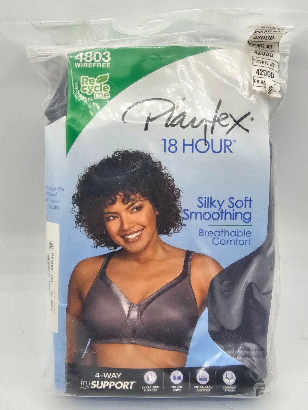 Playtex 18 Hour Womens Sz 42DDD T Shirt Bra Wire Free Black NEW